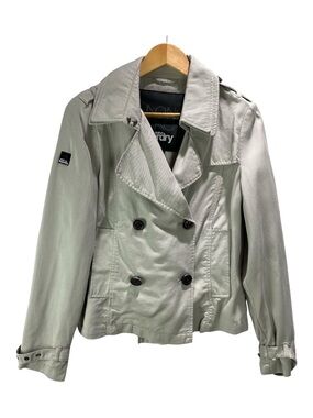 SuperDry Mono Mac Cropped Trench Coat Size M Bone Lyocell Lightweight Draped